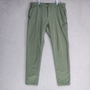 Roots Chino Pants Mens 33 Olive Green Stretch Cotton Beaver Logo Comfort Casual
